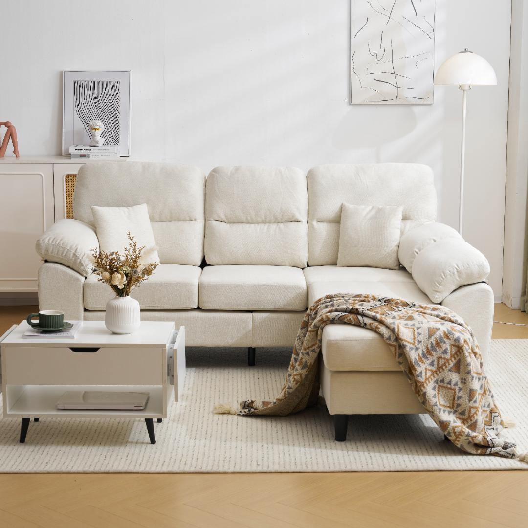 10％OFF！2-5人掛け L字 ソファ ソファーセットローソファー WHITE