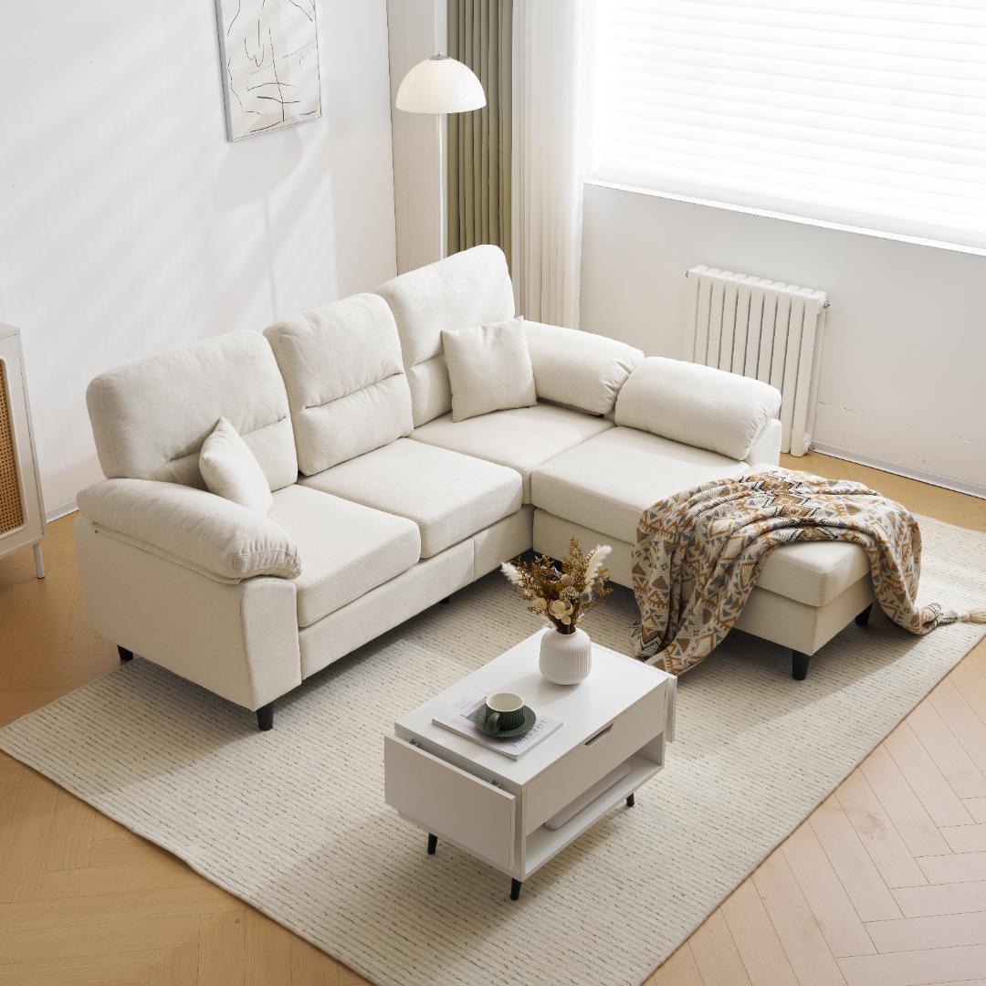 10％OFF！2-5人掛け L字 ソファ ソファーセットローソファー WHITE