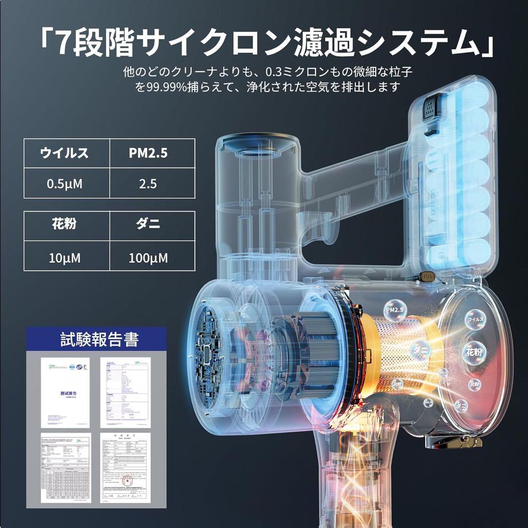 掃除機 コードレス AI 70Kpa 強力吸引 グリーンLED 自立 PSE認証
