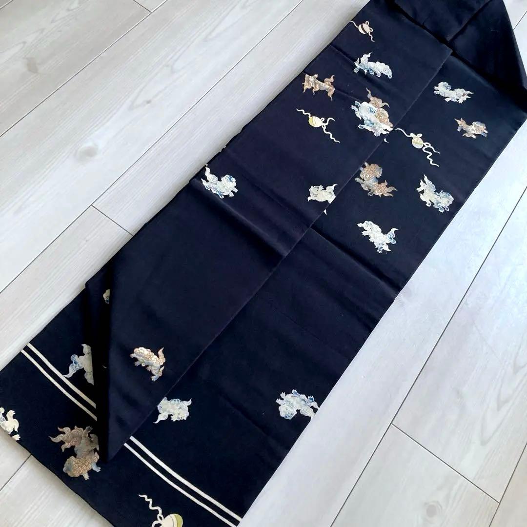 アンティーク名古屋帯　唐獅子　刺繍と染め　正絹　上質　大正ロマン　N3-26