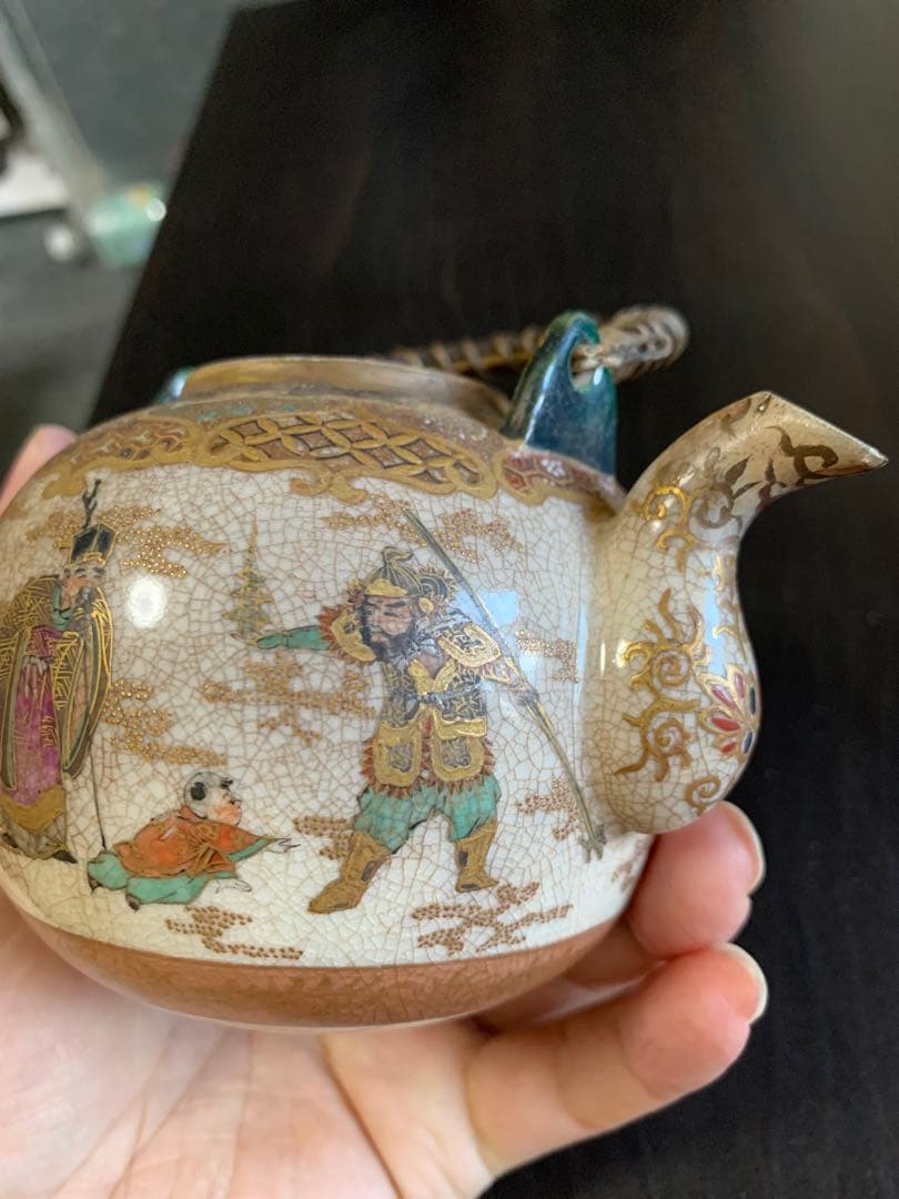 明治時代 薩摩焼 細密細工 古美術品 煎茶道具 急須 茶道具 七福神