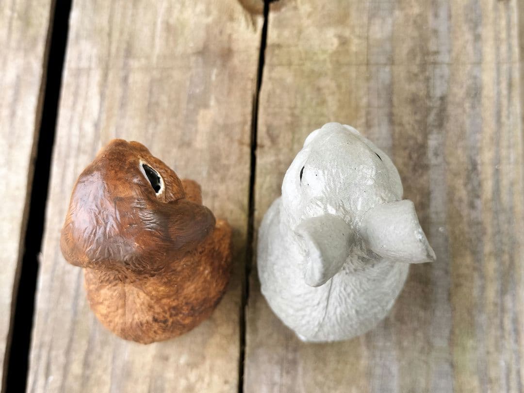 訳ありウサギ2点セット＆スズメ3点　セメントオブジェハンドメイドガーデニング雑貨