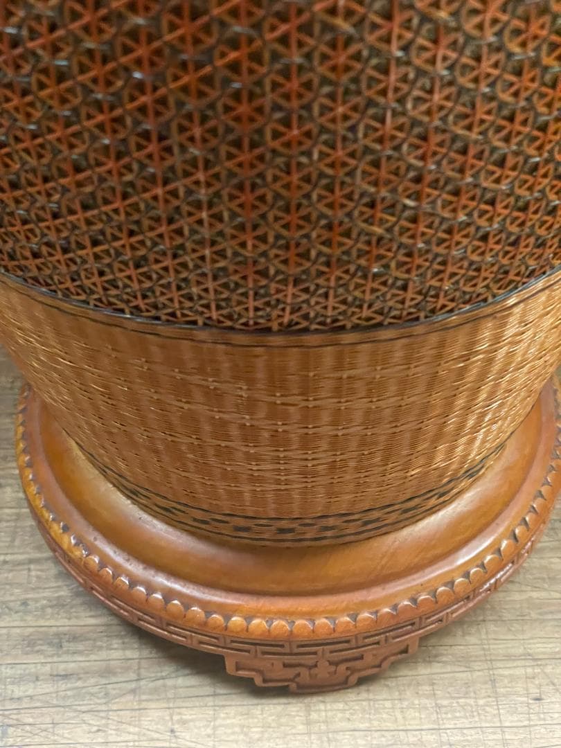 希少 1940's ヴィンテージ 上海伝統工芸 竹細工 編み込 大型 花瓶 花壺