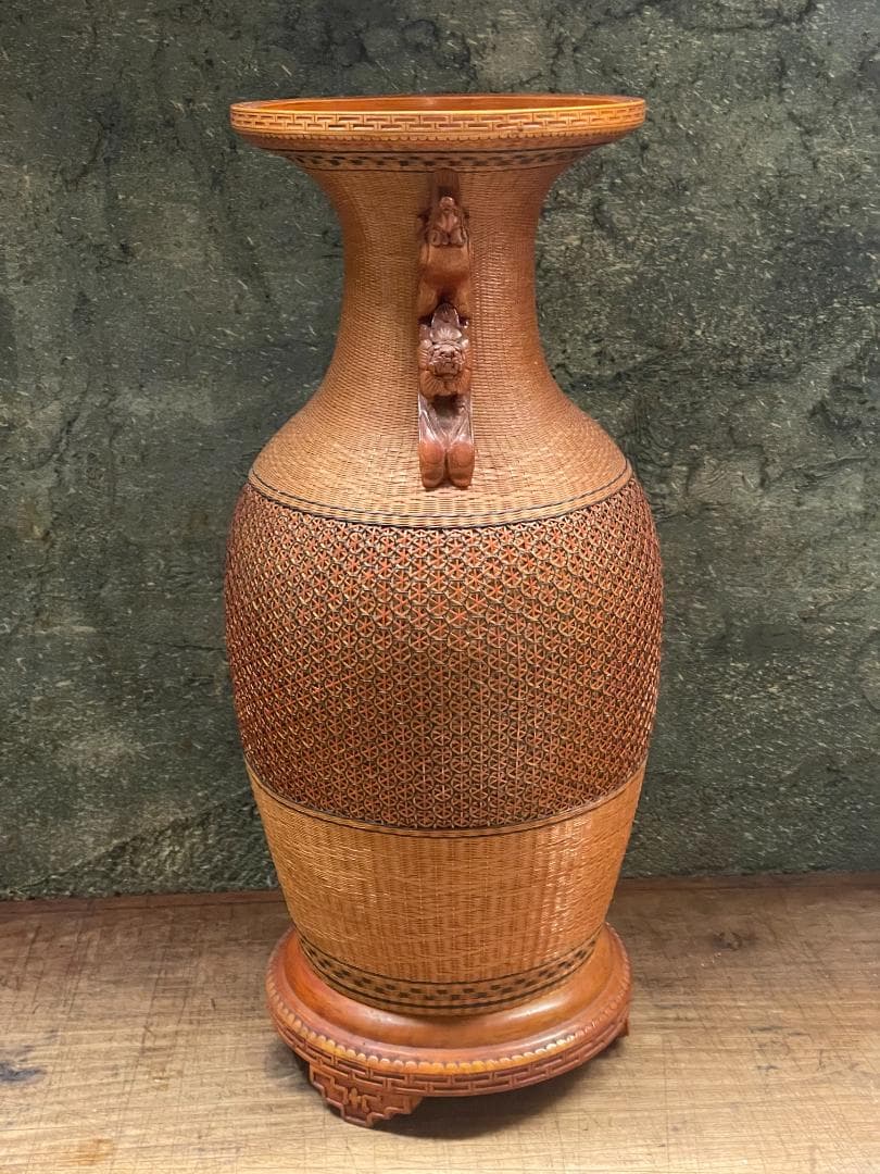 希少 1940's ヴィンテージ 上海伝統工芸 竹細工 編み込 大型 花瓶 花壺