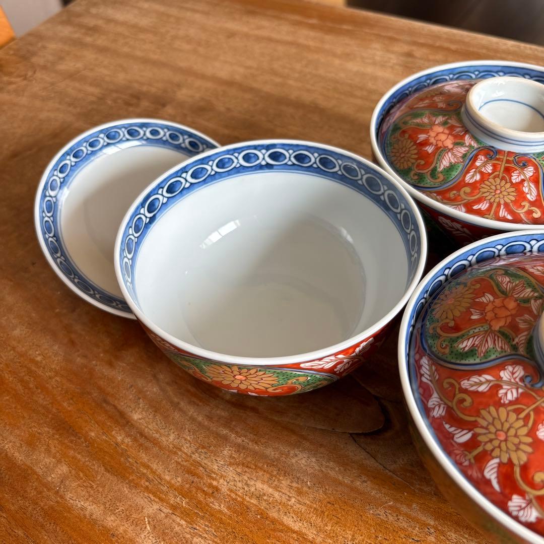 源右衛門　有田焼　蓋つき煮物椀 5個セット 花柄