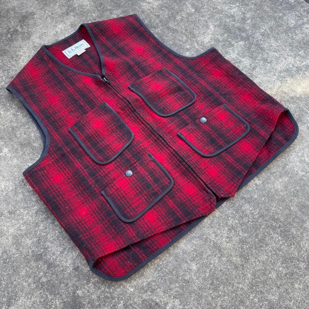 こうた　USA製 70s L.L.Bean ウールベスト チェック 赤黒