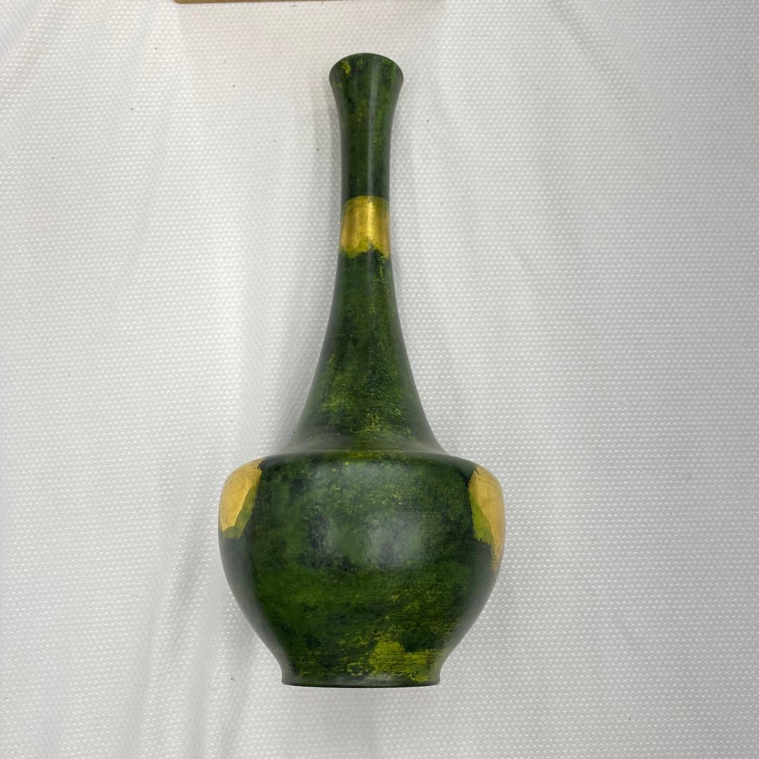 龍仙作　青銅　花瓶　一輪挿し
