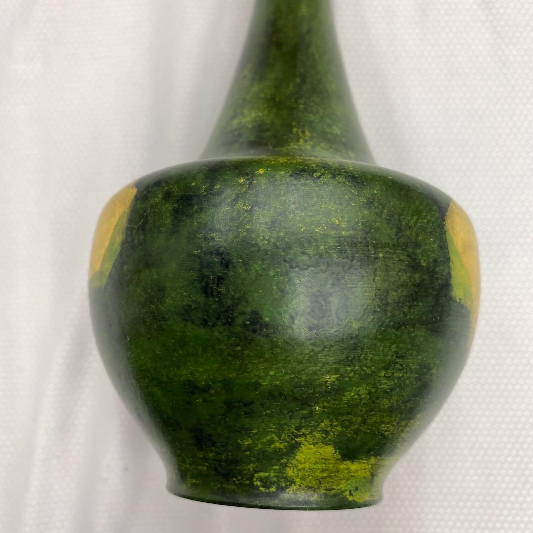 龍仙作　青銅　花瓶　一輪挿し