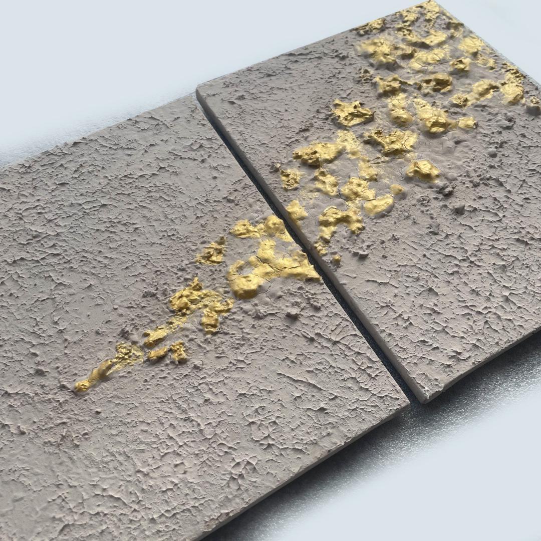 金とベージュの現代アート｜絵画　抽象画　テクスチャ―アート　北欧　壁掛け　パネル