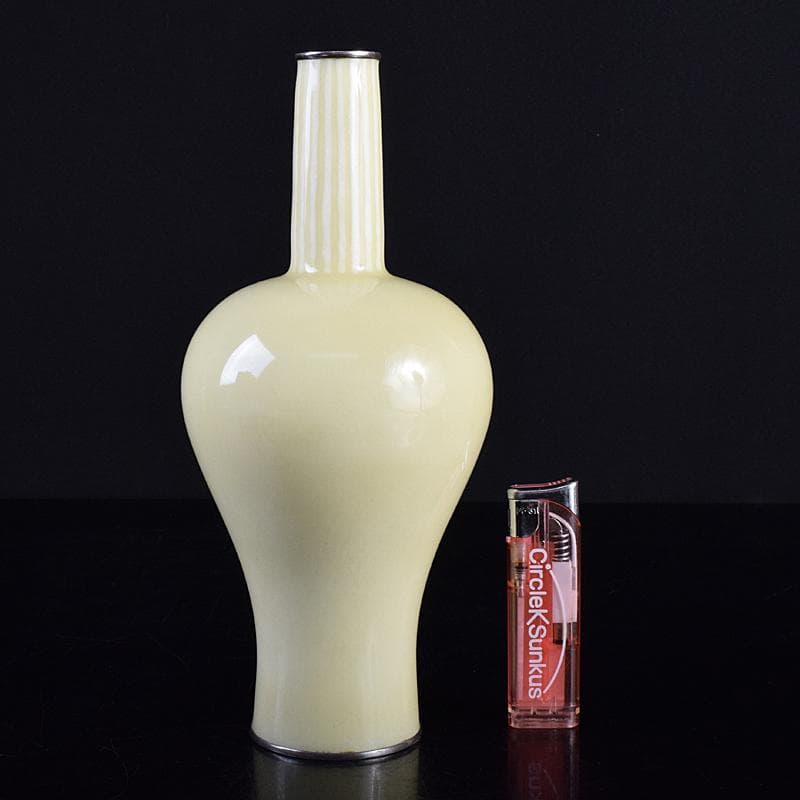 七宝焼　安藤七宝店　純銀刻印　瓶子型　黄玉釉　花瓶　共箱　M　R8511