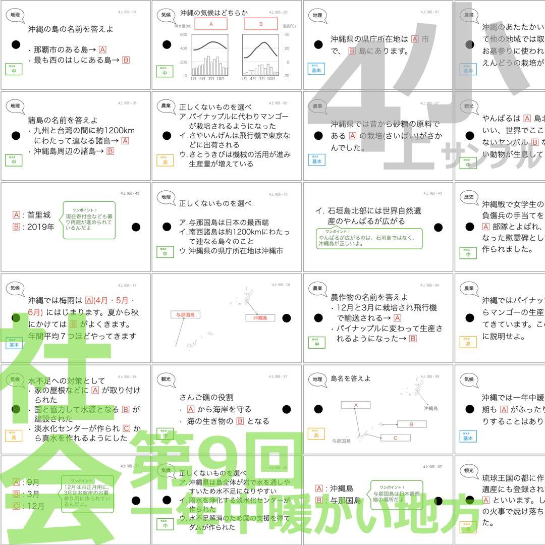 中学受験 暗記カード【4年上 社会・理科 1-9回】組分けテスト対策 予シリ