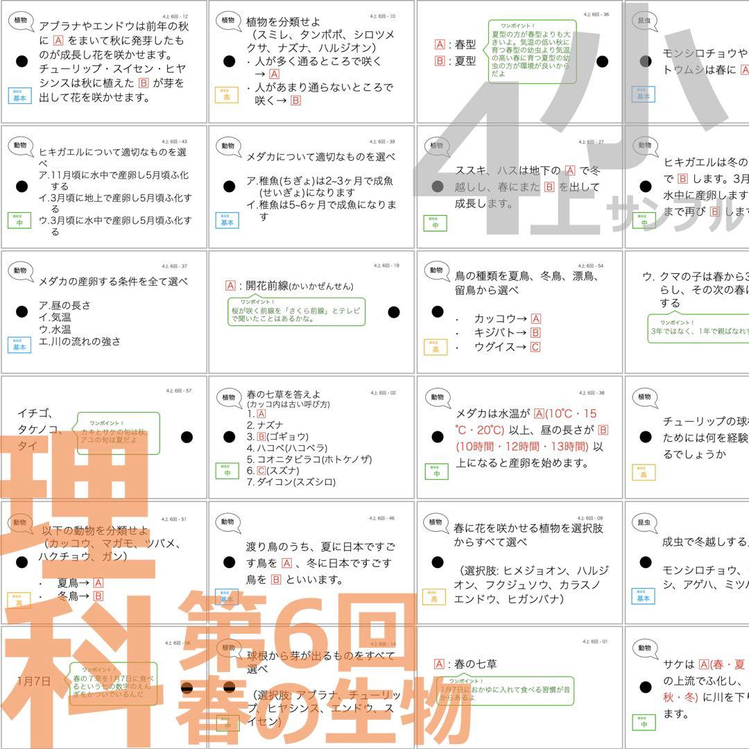 中学受験 暗記カード【4年上 社会・理科 1-9回】組分けテスト対策 予シリ