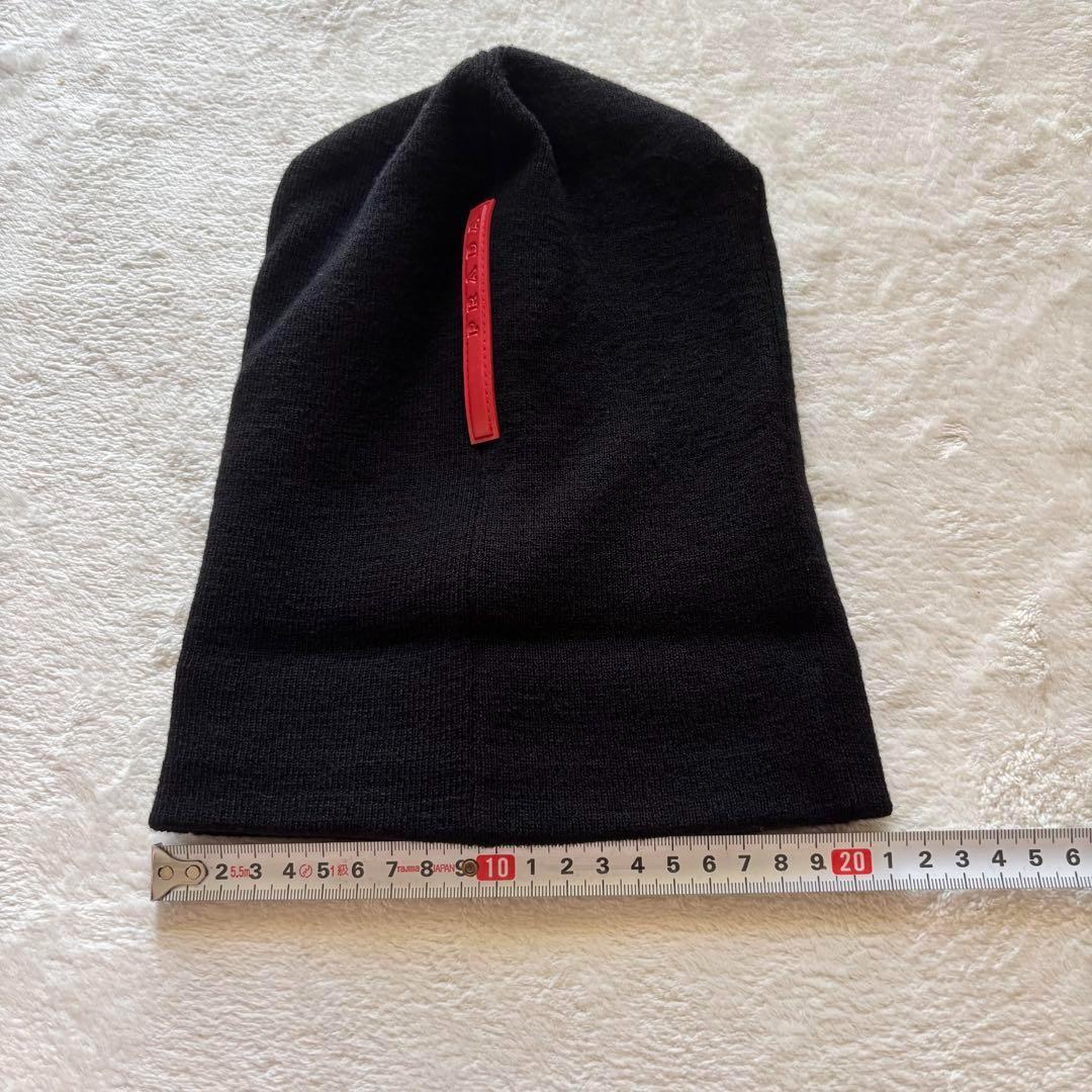 美品 PRADA SPORTS プラダスポーツ ニット帽ビーニー ロゴタグ 黒
