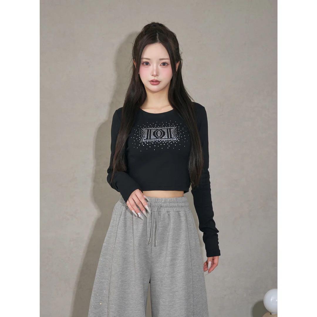 新品タグ付 ダーリッチ ブラック シャイニーDDロゴコンパクトロングTシャツ F