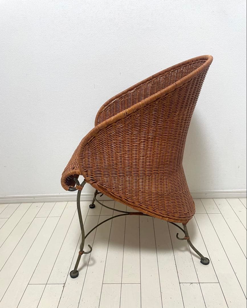 1980’s ビンテージ 椅子 ラタン 籐 チェア 金属脚 デザインチェア