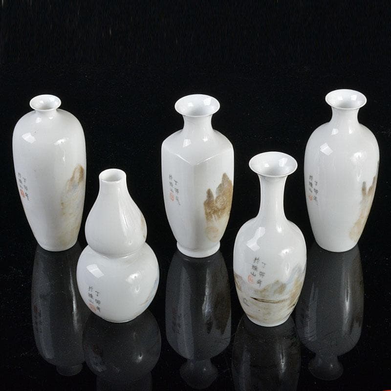 中国　景徳鎮製　薄胎粉彩　山水文　小瓶　5点　V　R4336