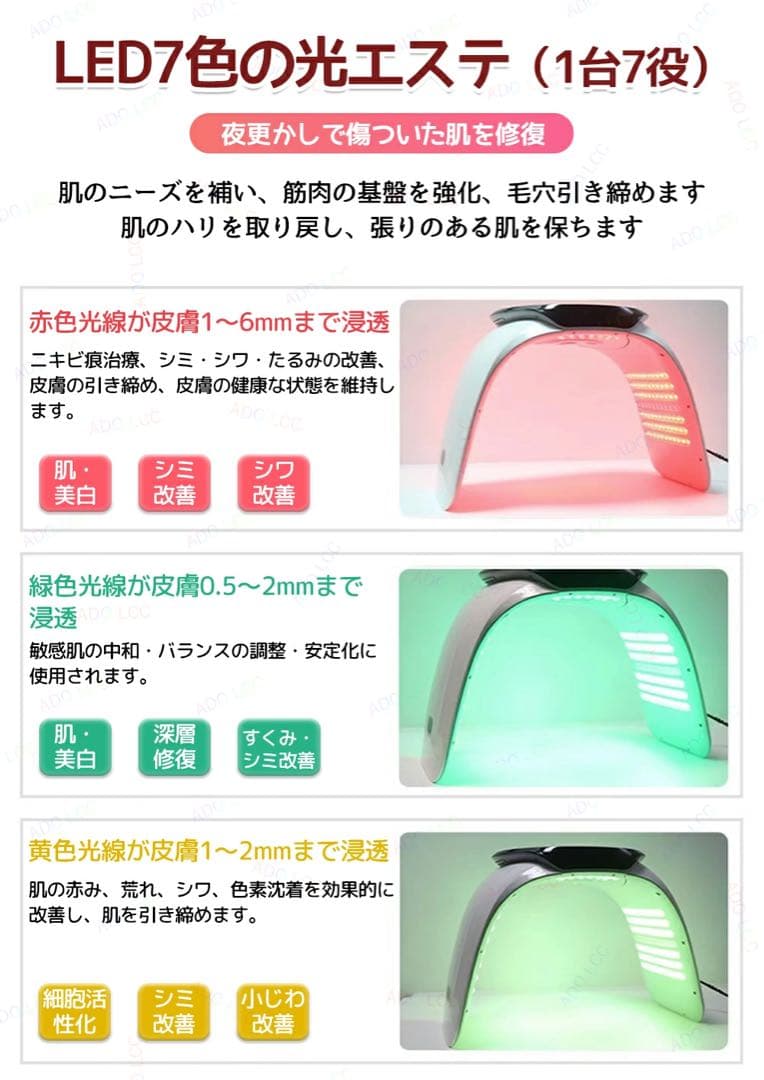 光エステ LED美顔器 7色LED光 美顔マスク コラーゲンマシン