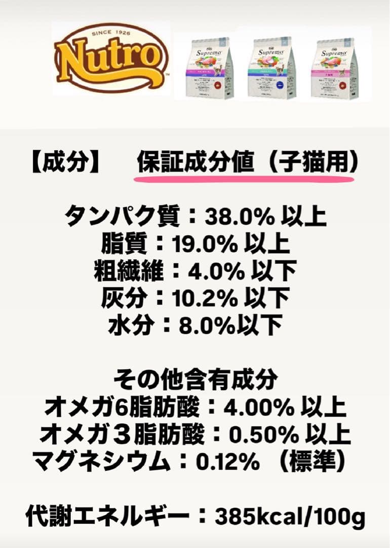 ニュートロシュプレモ　子猫用　（チキン&サーモン）　3kgパック×4袋