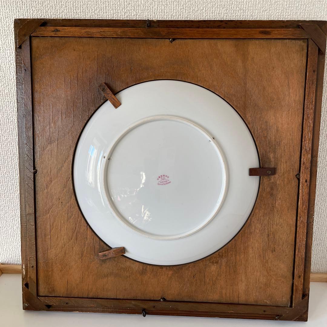 木製額４０cm四方・絵皿２５cm◇日本陶器會社・ノリタケ◇