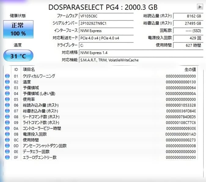 M.2 SSD 2TB 2280 高耐久ハイエンド寄り実用SSD