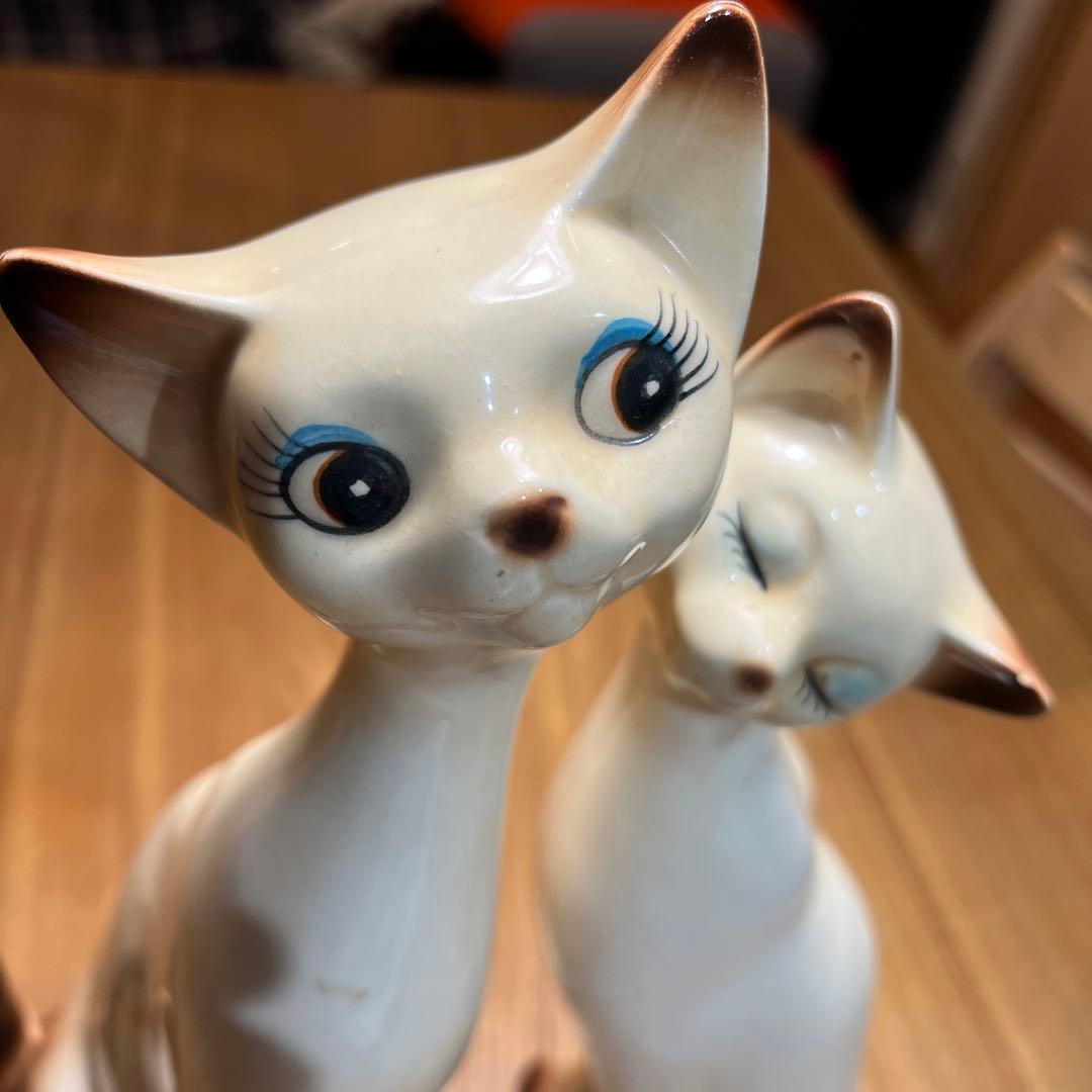 昭和レトロ　シャム猫ペア　陶器製