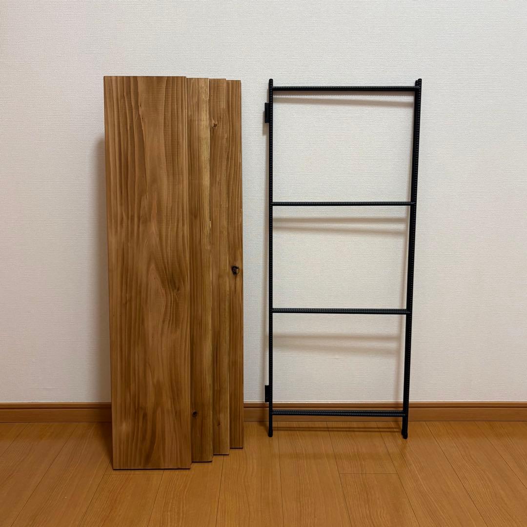 無垢板のオープンシェルフ　折り畳みラック　オープンシェルフ　什器　棚　幅1000