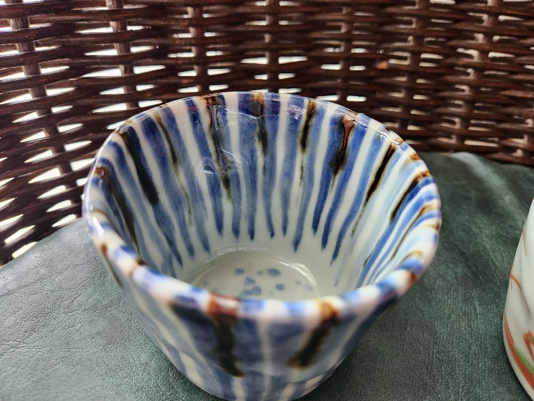 斉山窯　なぶり鉢　フリーカップ　蕎麦猪口　赤絵　麦藁手　ペア