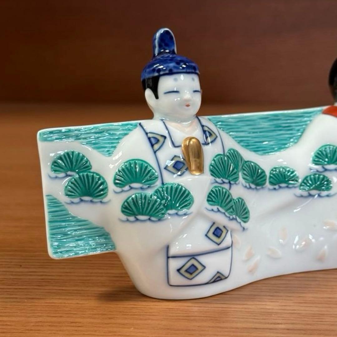 伊万里焼 畑萬陶苑 色絵夫婦雛 花入れ☆