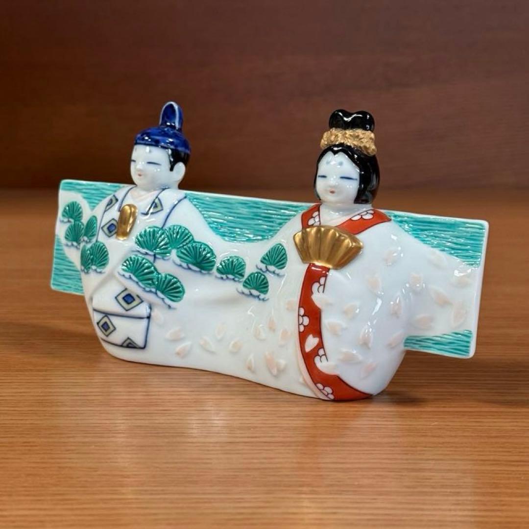 伊万里焼 畑萬陶苑 色絵夫婦雛 花入れ☆