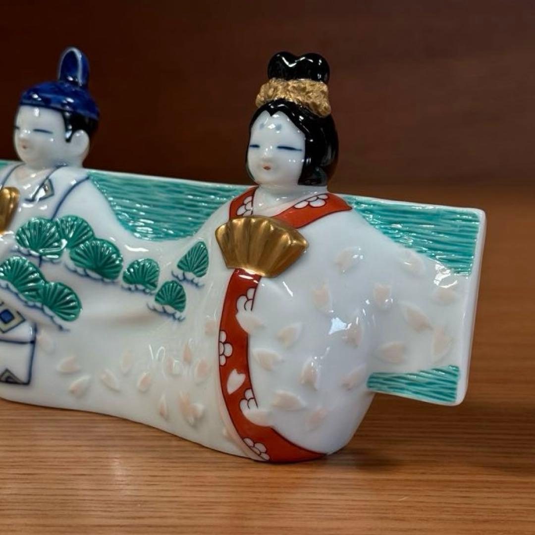 伊万里焼 畑萬陶苑 色絵夫婦雛 花入れ☆