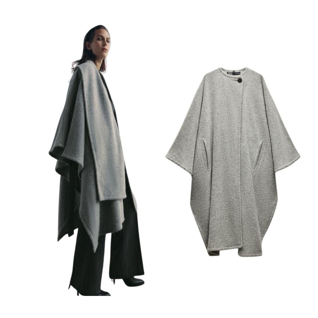 ZARA　アルパカ混紡　グレー　ケープコート　ポンチョ　マント