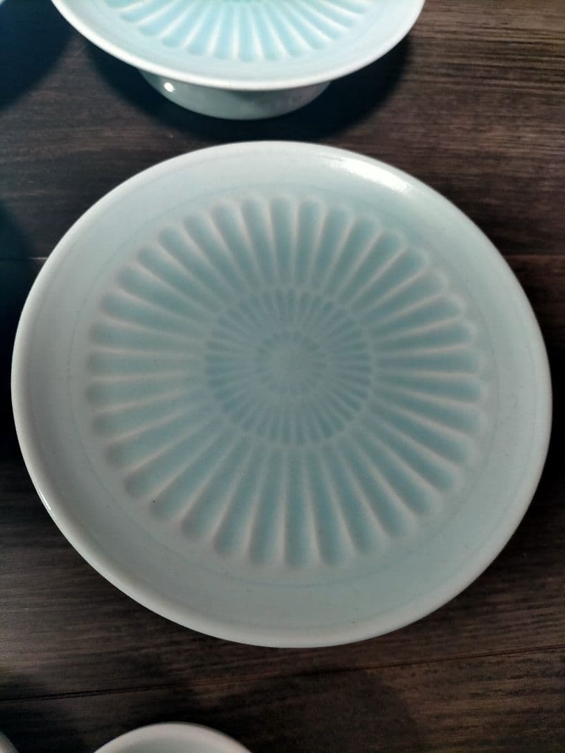 青白磁　高台刺身鉢　丸千代口　８セット　刺身皿　千代口　刺身鉢　薬味皿　醤油皿