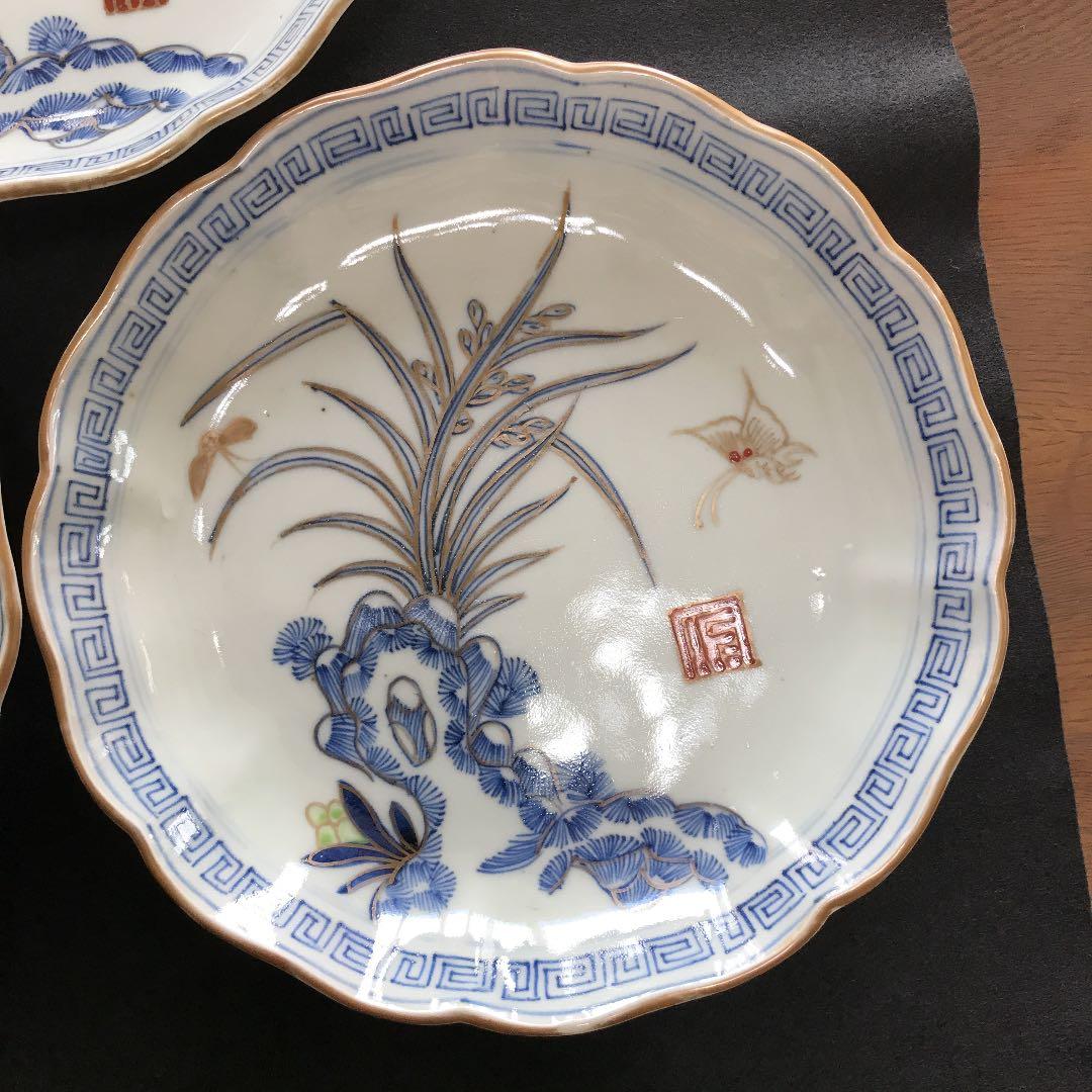 古伊万里 色絵岩蘭文七寸皿 5枚