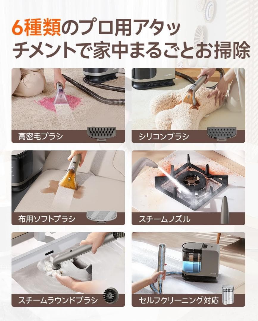 リンサークリーナー スチームクリーナー 18000Pa 自動クリーニング