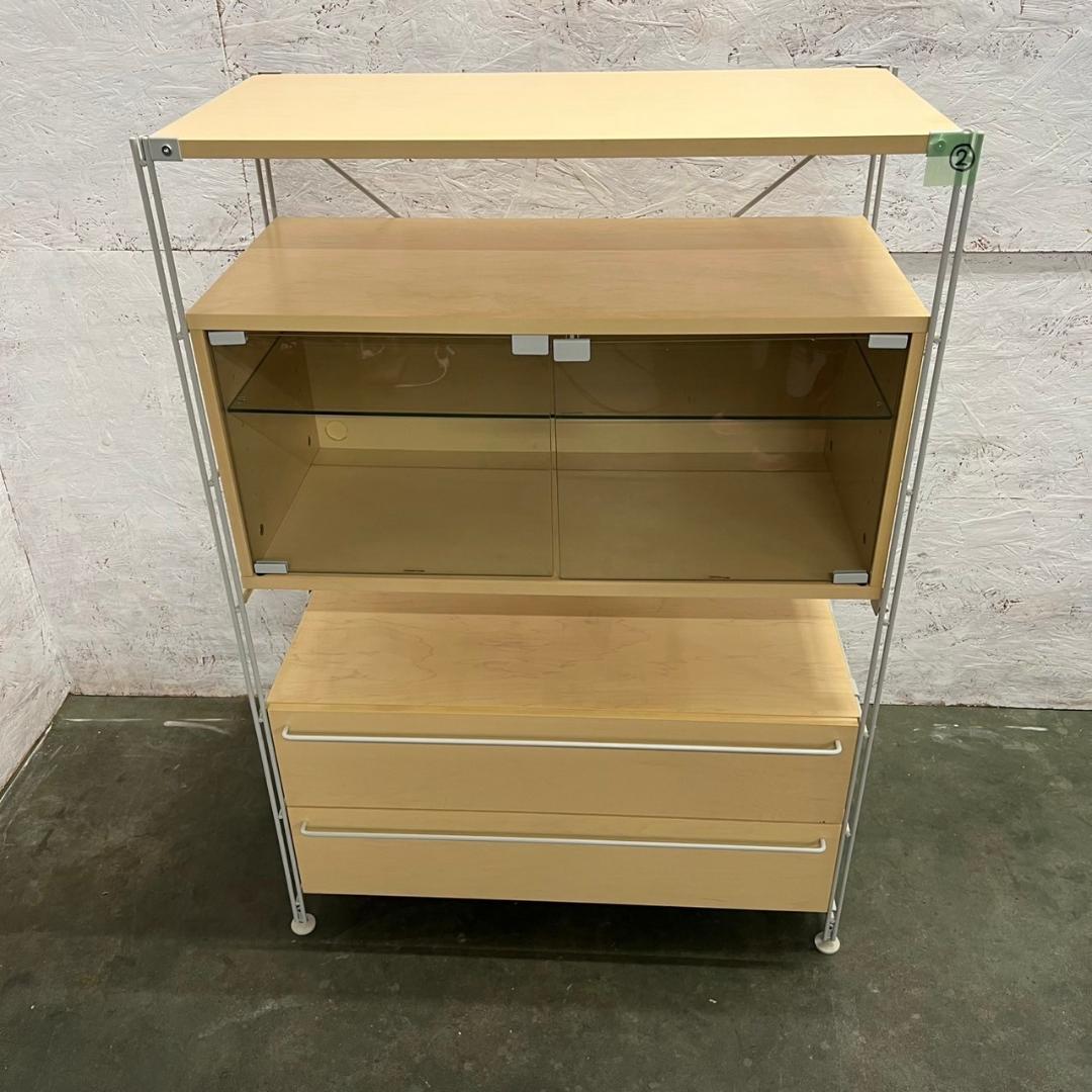 無印良品 スチールユニットシェルフ ② ガラス開戸 引出付 収納棚 N0644