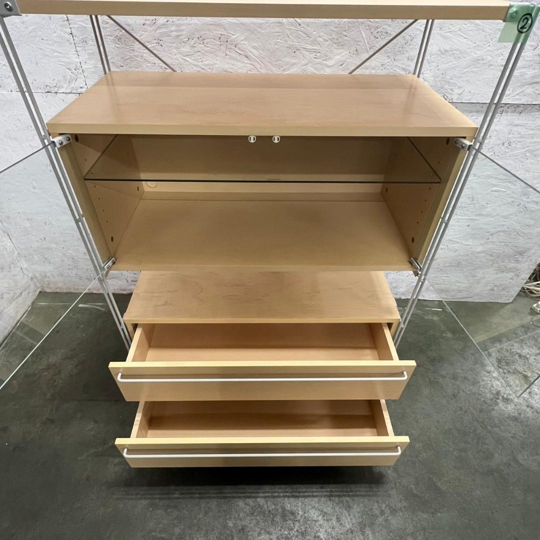 無印良品 スチールユニットシェルフ ② ガラス開戸 引出付 収納棚 N0644
