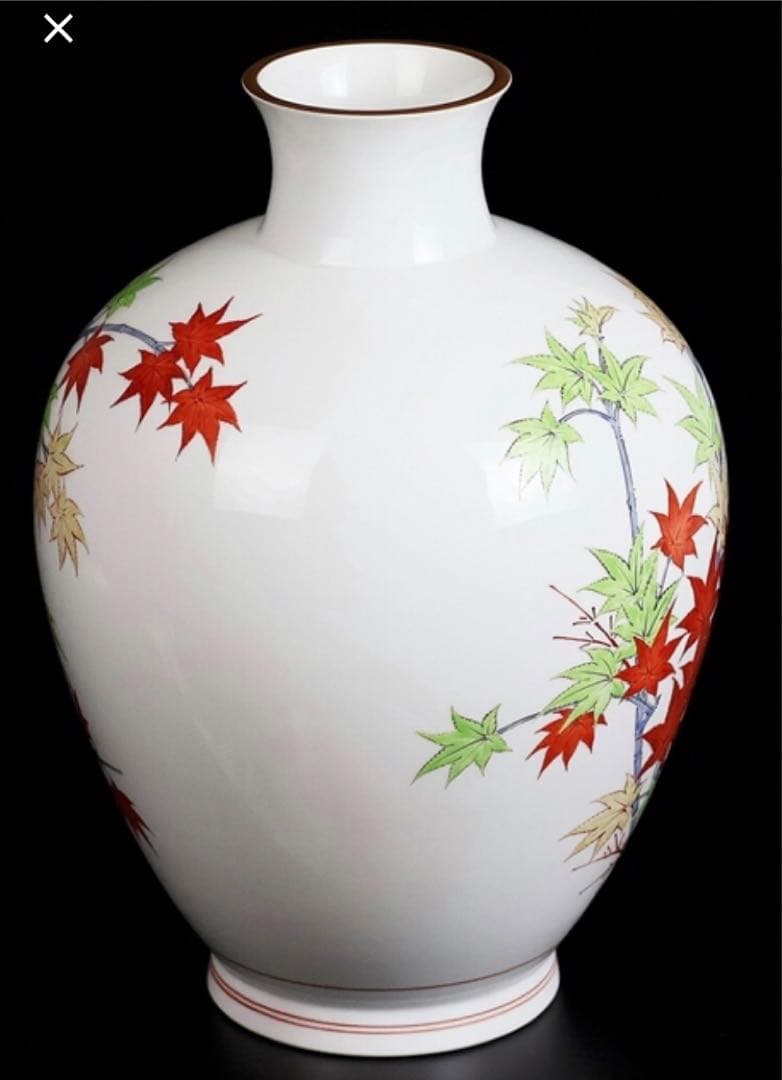 希少品十四代酒井田柿右衛門本人作 濁手紅葉文花瓶 高さ約29 Cm共布本物保証
