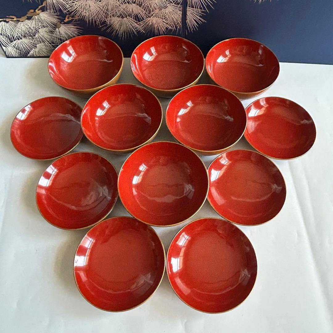 輪島塗 天然木製 松蒔絵　金縁 菓子椀　煮物椀　6客