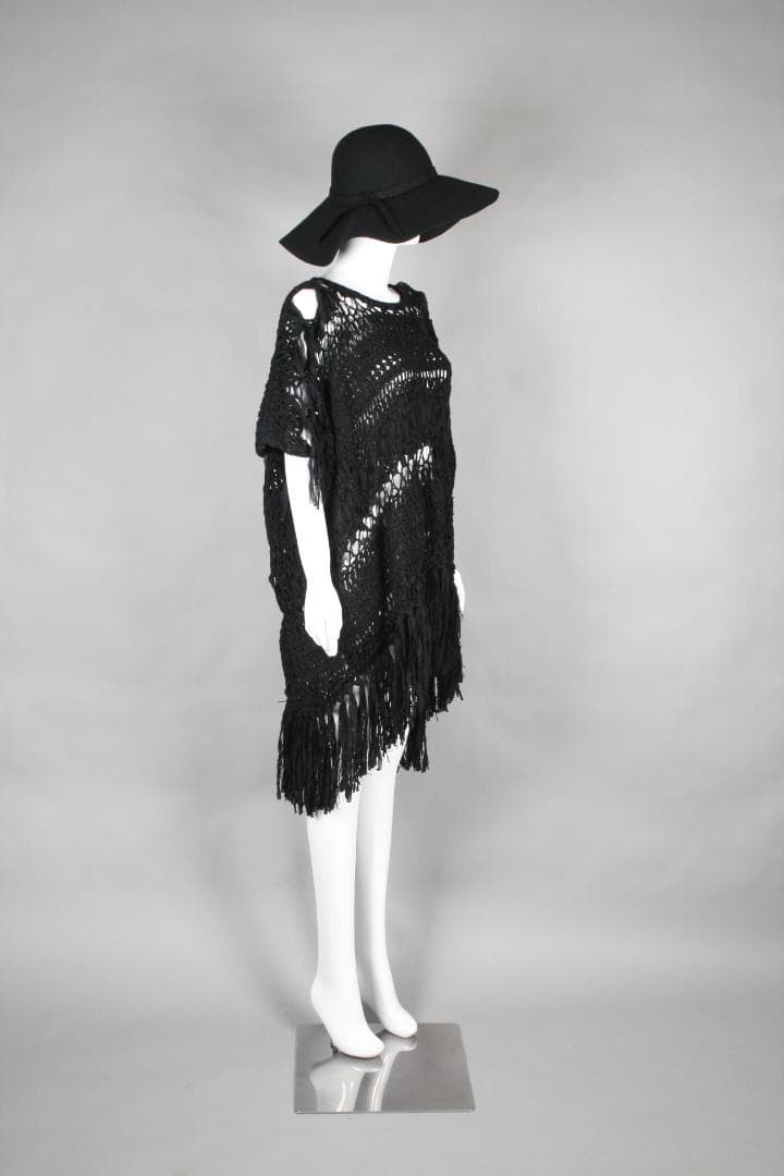 Junya Watanabe 編みデザインフリンジ半袖ワンピース 黒 CAPE