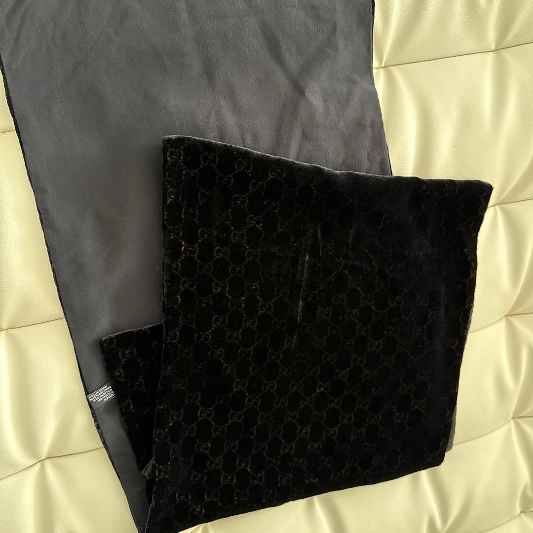 GUCCI ブラック ベロアxシルク ストール　スカーフ