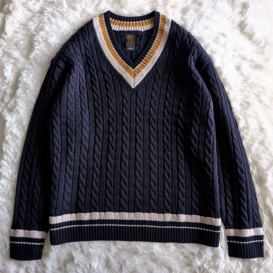 美品 バトナー シップス別注 肉厚ウール ケーブル チルデンニット ネイビー