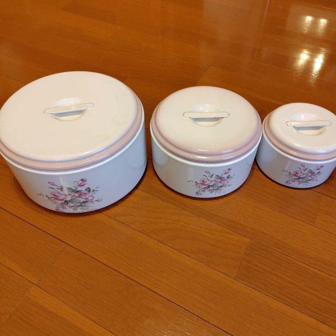 超美品！イマン　ビビアンピンク　 ホーロー丸缶　大中小　3サイズセット