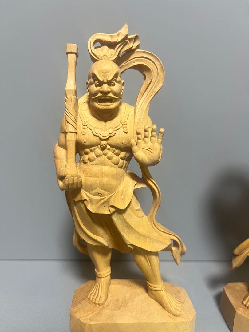 期間限定値引き　木製　木彫り　柘植　仁王像　（金剛力士像）2体セット 大　⑤