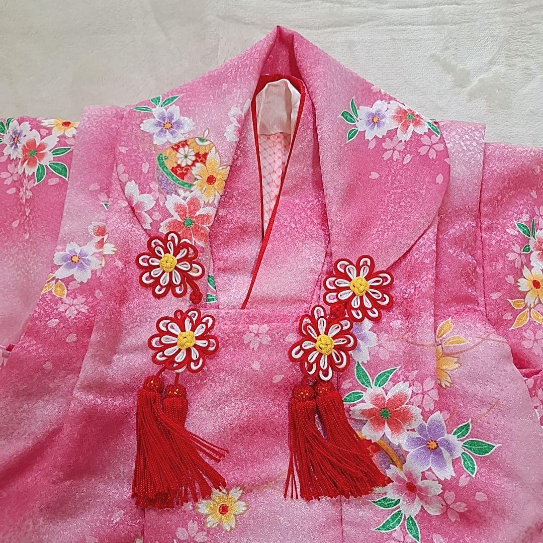 極美品【箱つき８点セット】七五三 子供用 花柄 ピンク　着物 記念 お祝い