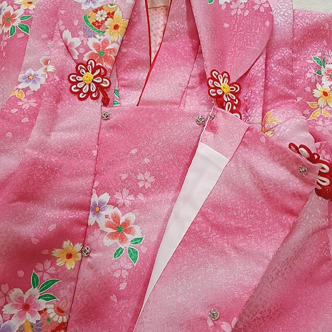 極美品【箱つき８点セット】七五三 子供用 花柄 ピンク　着物 記念 お祝い