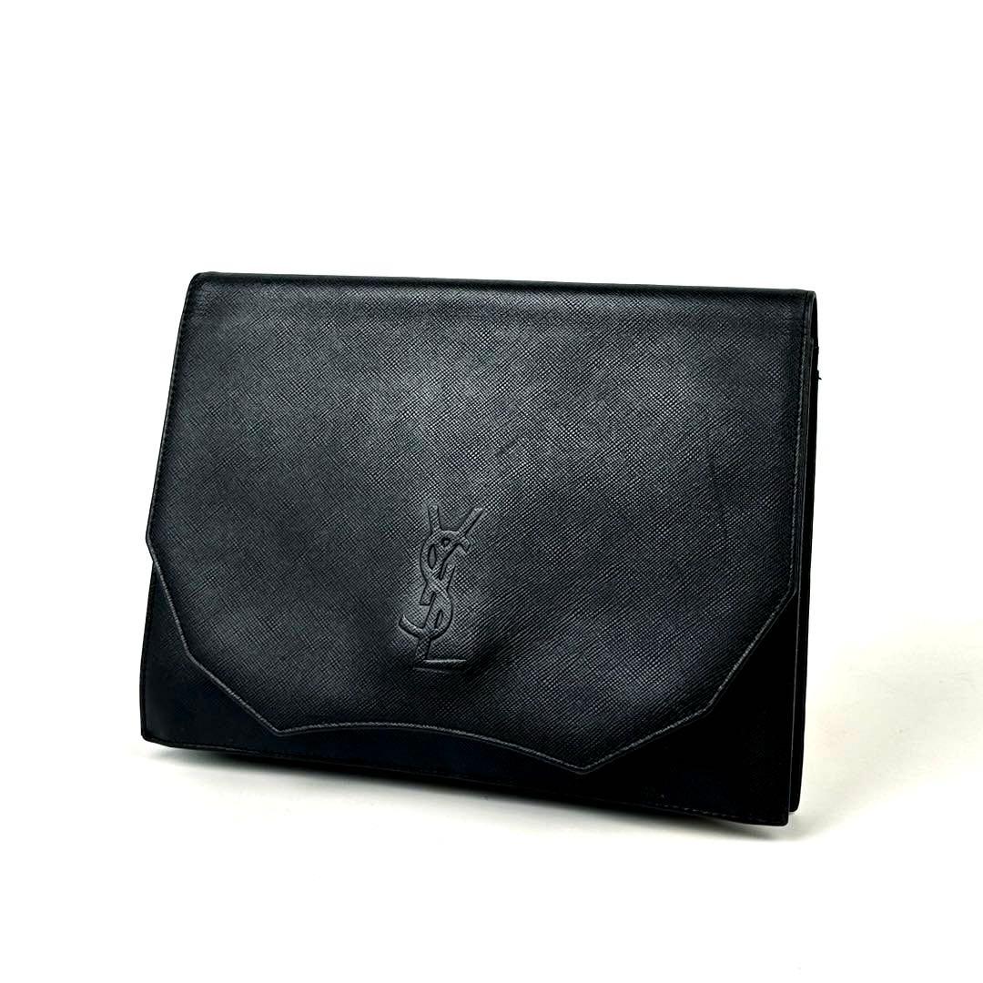 美品■イヴサンローラン　クラッチバッグ　YSL　裏地総柄　サフィアーノレザー　黒