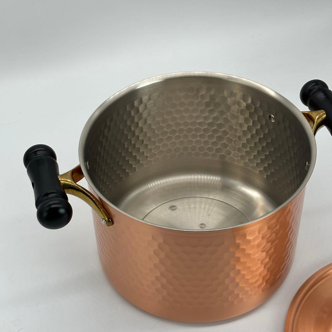 新品未使用 銅製 両手鍋 蓋付き IH対応 ガス火対応 22cm 銅鍋 燕三条