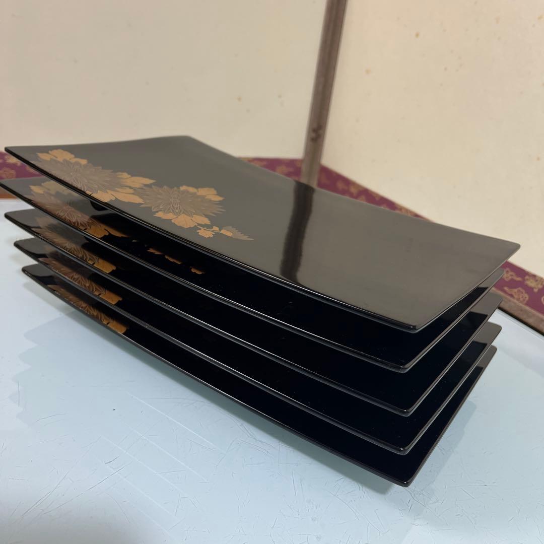漆器　牡丹蒔絵　さしみ皿　寿司皿　盛り皿　5枚￼