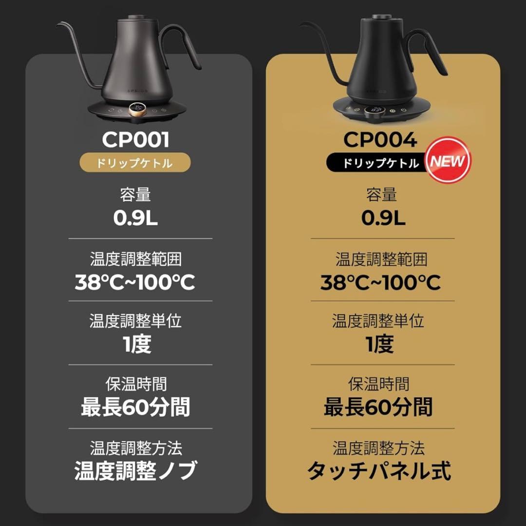 最新Epeios（エペイオス）電気ケトル 0.9L｜1℃単位最高品質ケトル
