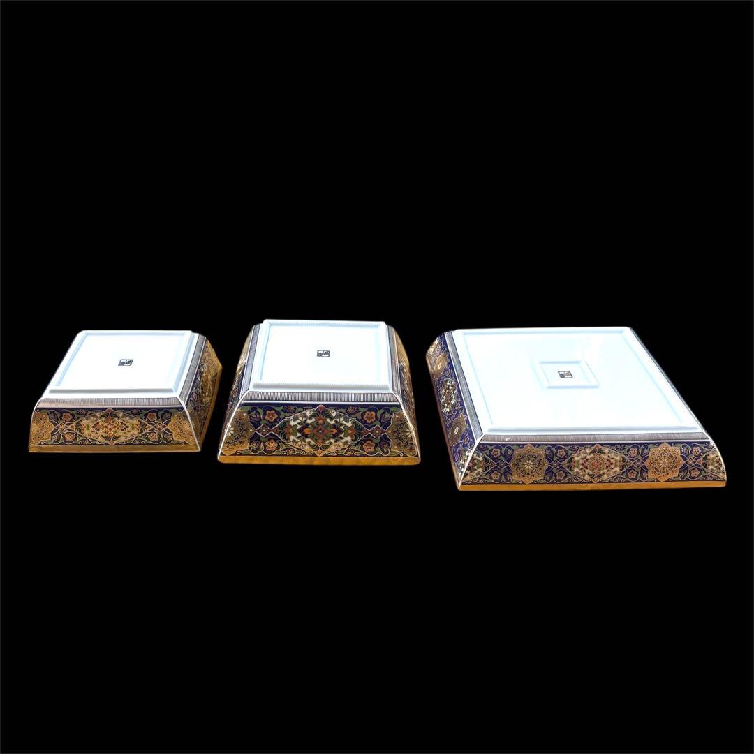 【希少・美品】庫山窯 金欄更紗 角盛皿 金彩 3点セット 角皿 美濃焼 和食器